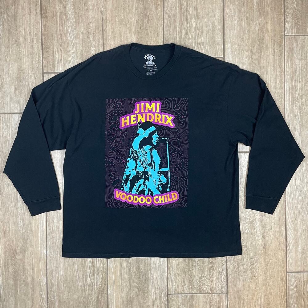 Jimi Hendrix Voodoo Child Long Sleeve T Shirt Mens 3XL Black Rock Band Graphic